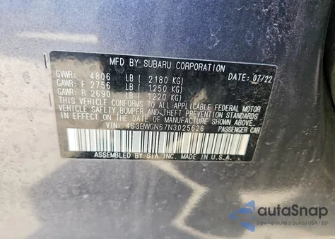 2022 Subaru Legacy Limited Xt z USA, uszkodzony, nr VIN 4S3BWGN67N3025626